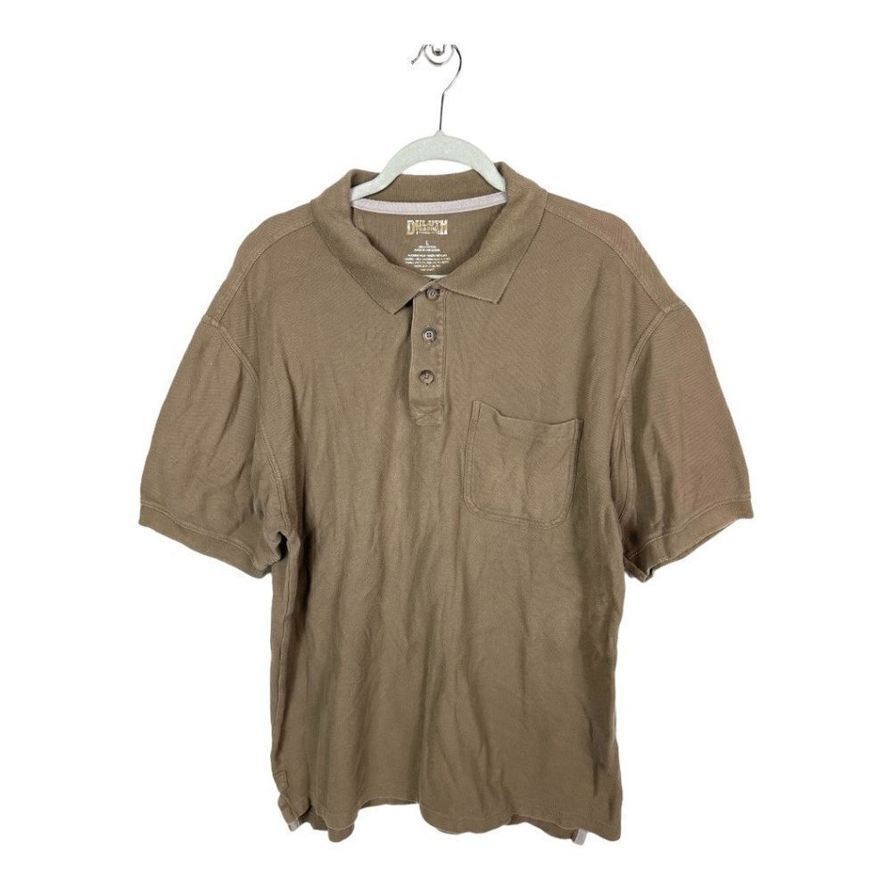 Duluth Trading Co Mens Large Brown Cotton Short Sleeve Pocket Polo Shirt